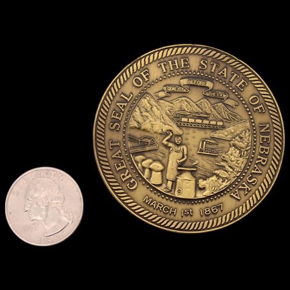 Nebraska State Seal Solid Brass 1980s Vintage Bel… - image 3