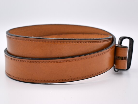 Vintage Genuine Leather Yellow Tan 1.25 Inch Belt… - image 4