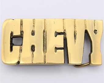 Solid Brass Chevy Chevrolet 1970s Vintage Belt Buckle