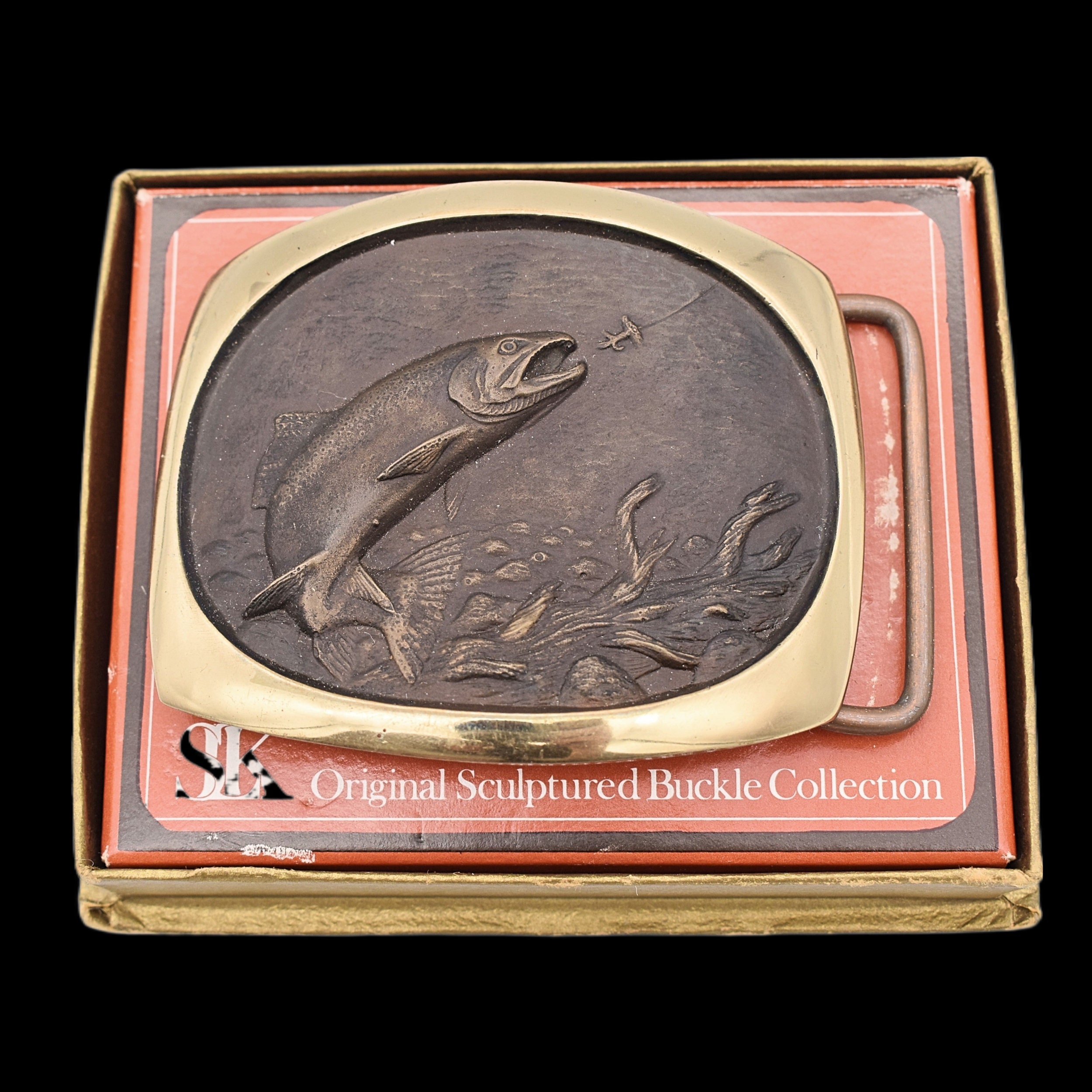 Solid Bronze Trout & Fishing Fly Steven S.L. Knight Vintage Belt