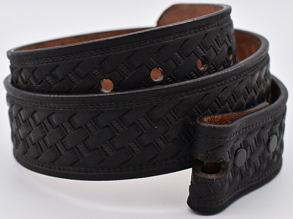 Genuine Leather Belt Size 32 ~ Basket Weave Stamp… - image 4