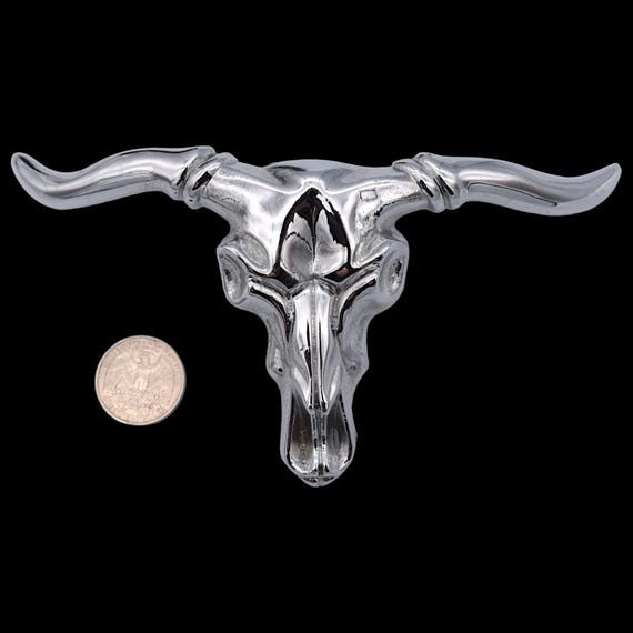 LARGE Chrome Plated Solid Brass Longhorn Bull Sku… - image 4