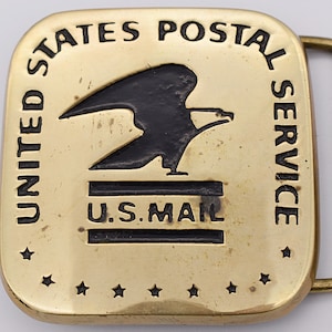 Hebilla de cinturón vintage de cartero con diseño de trabajador postal del Servicio Postal de Estados Unidos de latón macizo