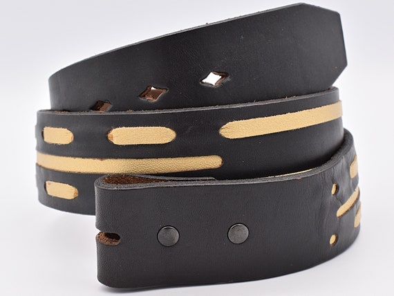 Genuine Leather Belt Size 32-34 ~ Ribbon Dashes Western Boho  display picture 1