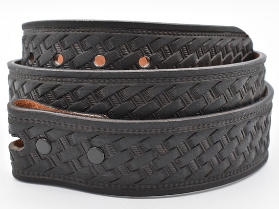 Genuine Leather Belt Size 32 ~ Basket Weave Stamp… - image 1