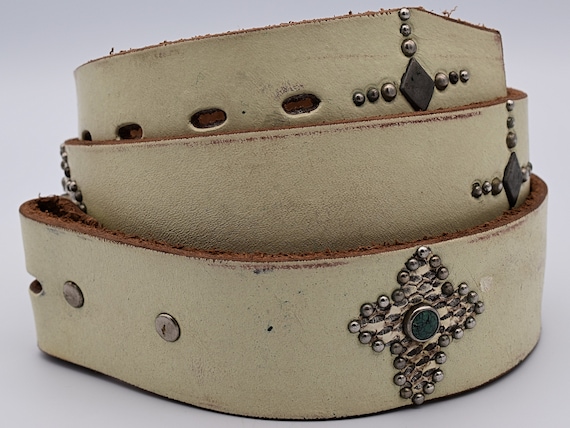 Genuine Leather Belt Size 36 ~ Cross Snakeskin Pattern Metal  display picture 3