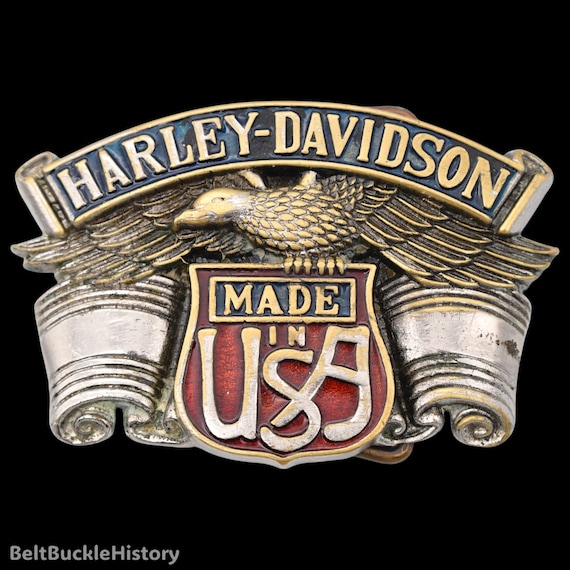 Distressed Solid Brass Harley Davidson Motorcycles USA Eagle Vintage Belt Buckle | Made Under Official Licensing Agreement by Baron [1983]
