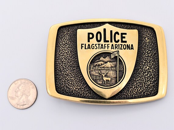 Flagstaff Police Solid Brass Vintage Belt Buckle - image 3