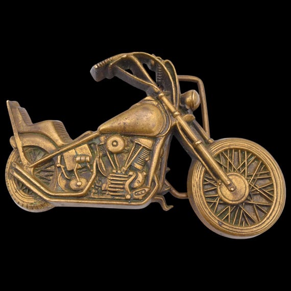 Solid Brass Chopper Motorcycle Vintage 1970s Belt… - image 1