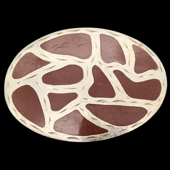 Vintage Belt Buckle Oval Shaped Etched German Silver Boho Cowgirl Hippie Western Vintage Western Silver & Agate Belt Buckle With Country  main image 2