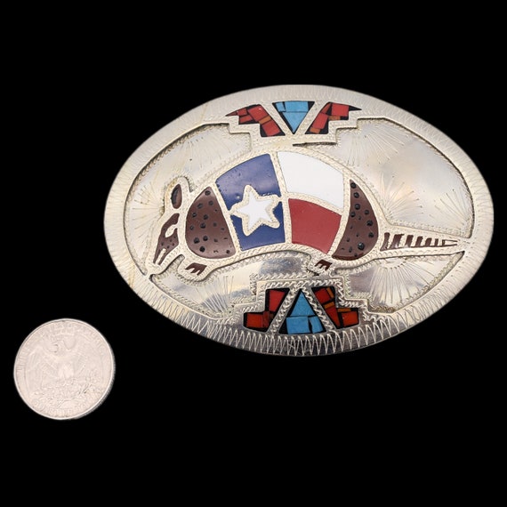 Texas Flag Armadillo Vintage Belt Buckle - image 3