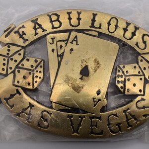 Fabulous Las Vegas Vintage Solid Brass Belt Buckle