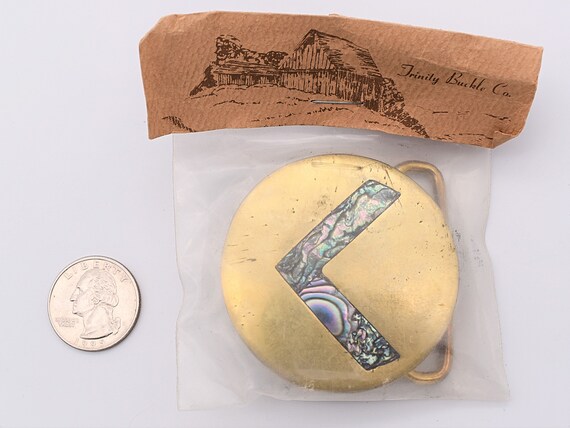 Solid Brass Abalone Arrow Trinity Buckle Co. Vint… - image 4