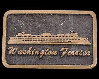 Solid Brass Washington Ferries Vintage Belt Buckle
