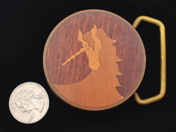 Unicorn Wood Inlay Solid Brass 1970s Vintage Hipp… - image 3