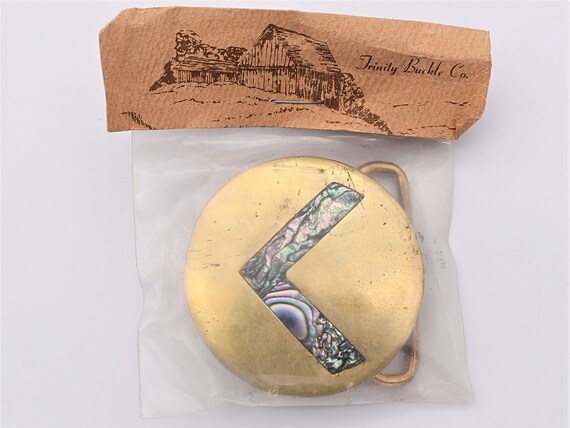 Solid Brass Abalone Arrow Trinity Buckle Co. Vint… - image 1