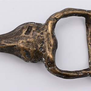 Solid Brass Longhorn Bull Head Skull Steer Cow Hippie Western Vintage Belt Buckle