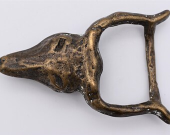 Solid Brass Longhorn Bull Head Skull Steer Cow Hippie Western Vintage Belt Buckle