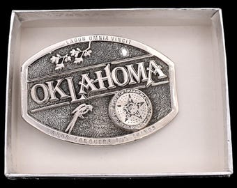 Oklahoma Commemorative Swarovski Crystal Limited Edition 1980s Vintage Belt  Buckle