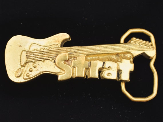 Strat Guitar Solid Brass 1970s Vintage Belt Buckle - image 1