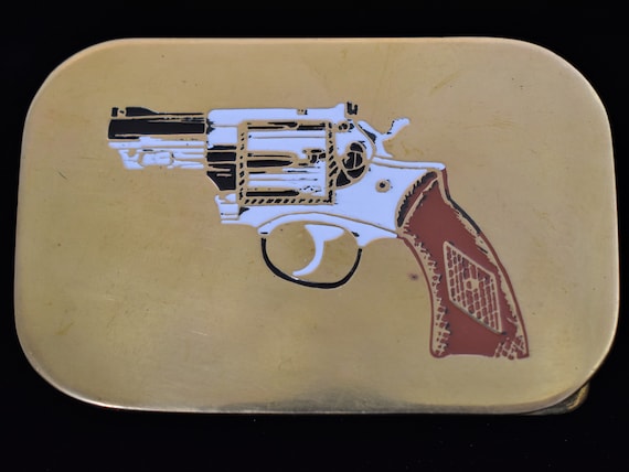 Snubnose Revolver Solid Brass Vintage Belt Buckle - image 1