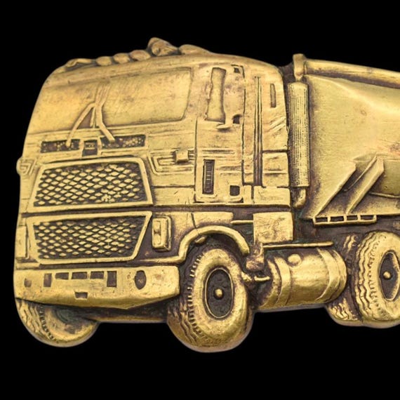 Solid Brass Semi Tanker Truck Vintage Belt Buckle View 2