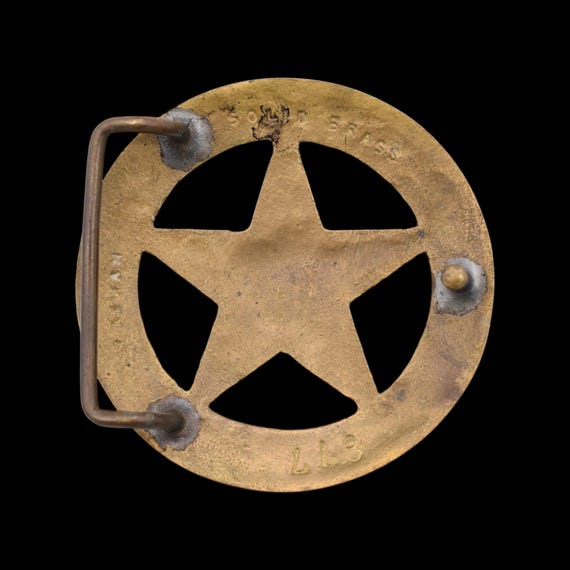 Solid Brass Security Guard Star Badge Vintage Bel… - image 2