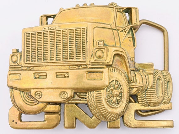 GMC Truck Trucker 1970s Solid Brass Vintage Belt … - image 1