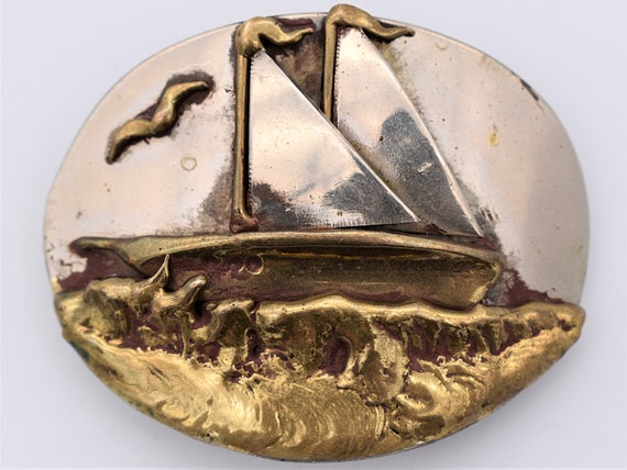 Sailing Boat Ship Handmade Artist Mixed Metals Vintage Belt  display picture 3