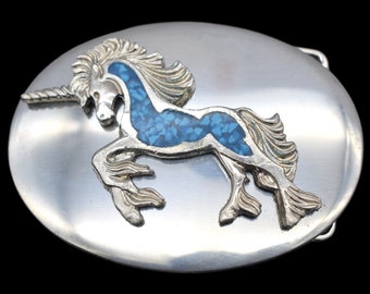 Unicorn 1980s Fantasy Glam Disco Vintage Belt Buckle