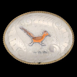 Roadrunner R&R Buckles Hand Engraved Nickel Silver Western Cowboy Vintage Belt Buckle