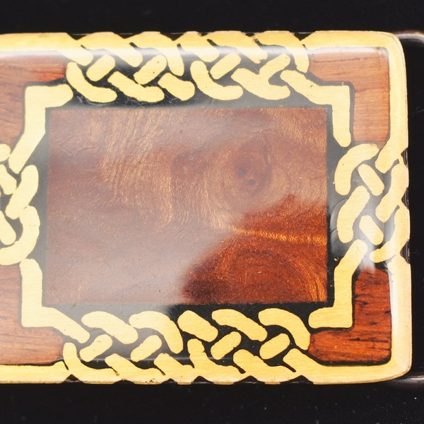 Burly Wood Inlay Celtic Knots Harmony Metals Solid Brass Vintage Belt Buckle