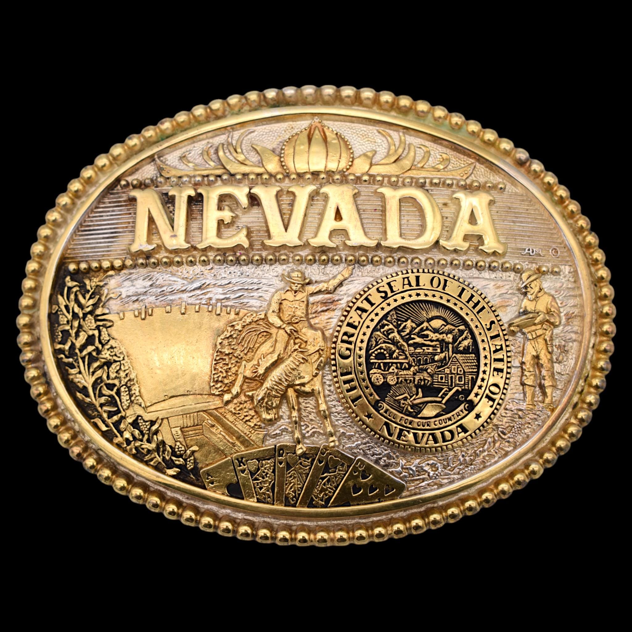 Nevada State Seal Gold Silver Plated Solid Brass 1980s Vintage