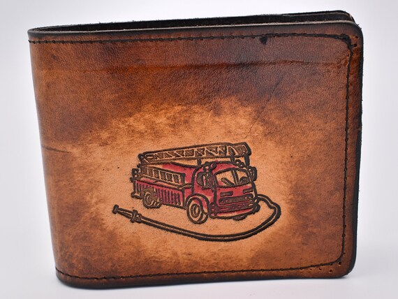 Fire Truck Fire Fighter Station Vintage Genuine Leather Wallet