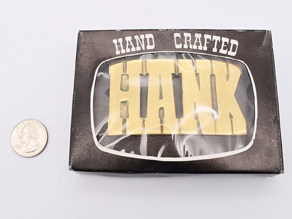 Hank Name Solid Brass Vintage Belt Buckle - image 3