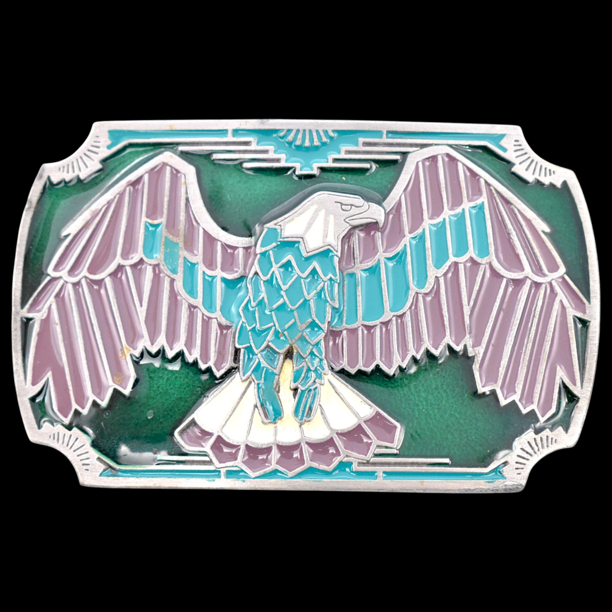 Arroyo Grande Vintage 1994 Southwest Eagle Turquoise Enamel Belt Buckle G99 USA Arroyo Grande Buckle Co - Etsy main image 4