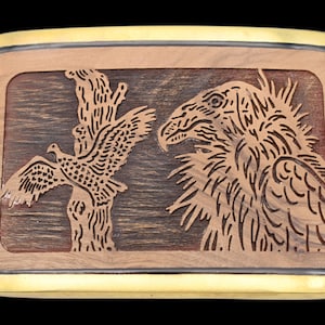 California Condor Vulture Solid Brass & Olive Tree Wood Vintage Belt Buckle