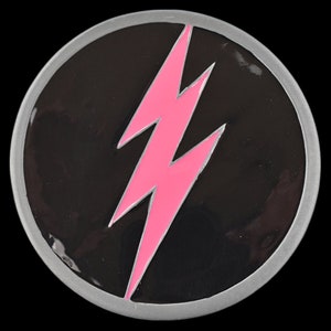 Pink Lightning Bolt Black Circle Belt Buckle