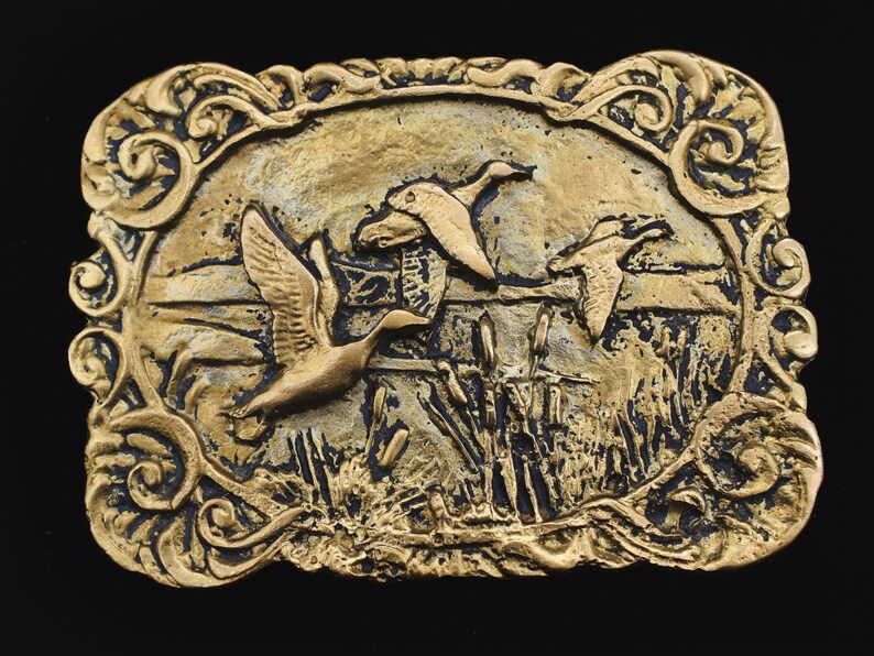 Solid Brass Ducks in Flight Migration Vintage Belt Buckle Etsy