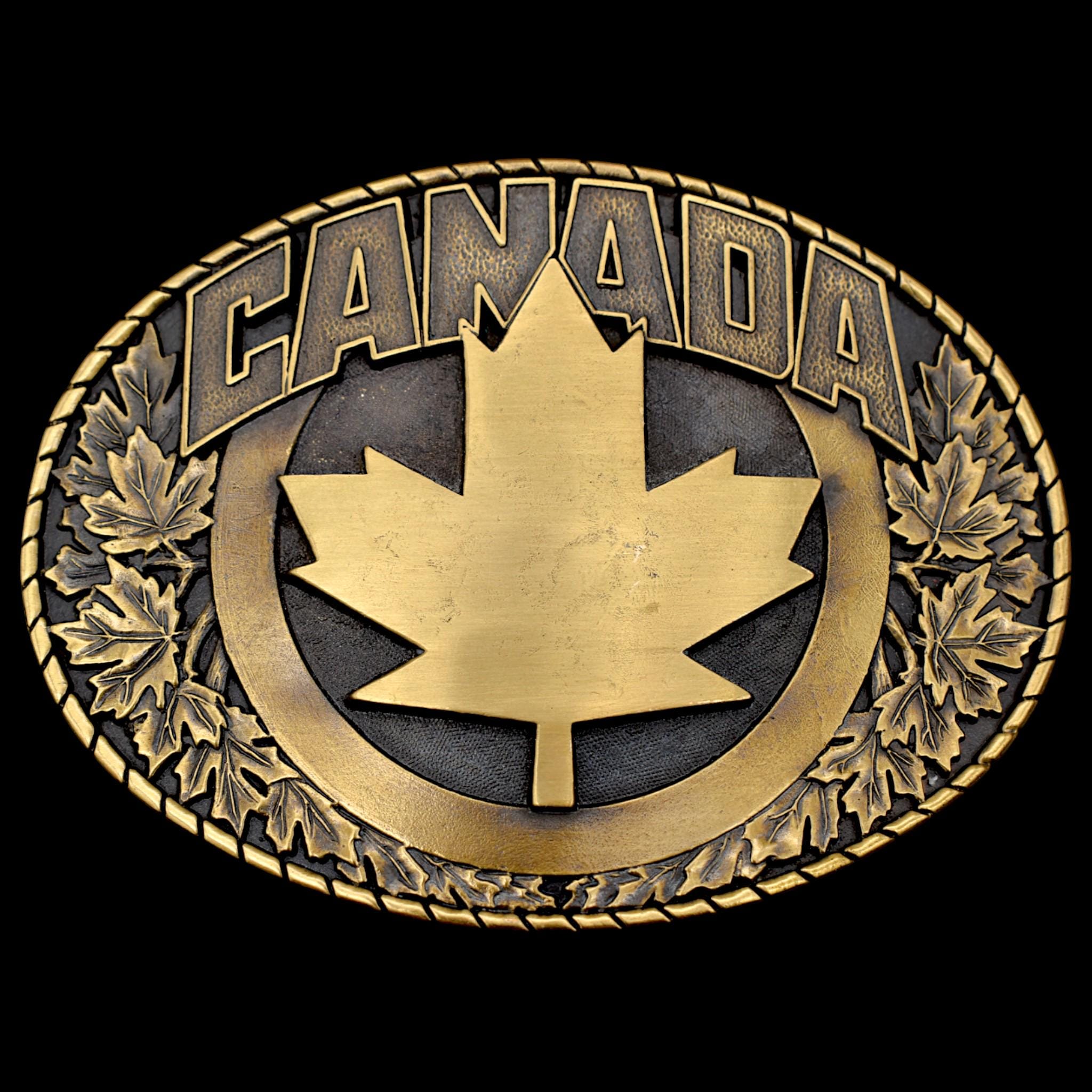 Boucle De Ceinture CANADA - Lettrage Noir Sur Métal - Style Classique