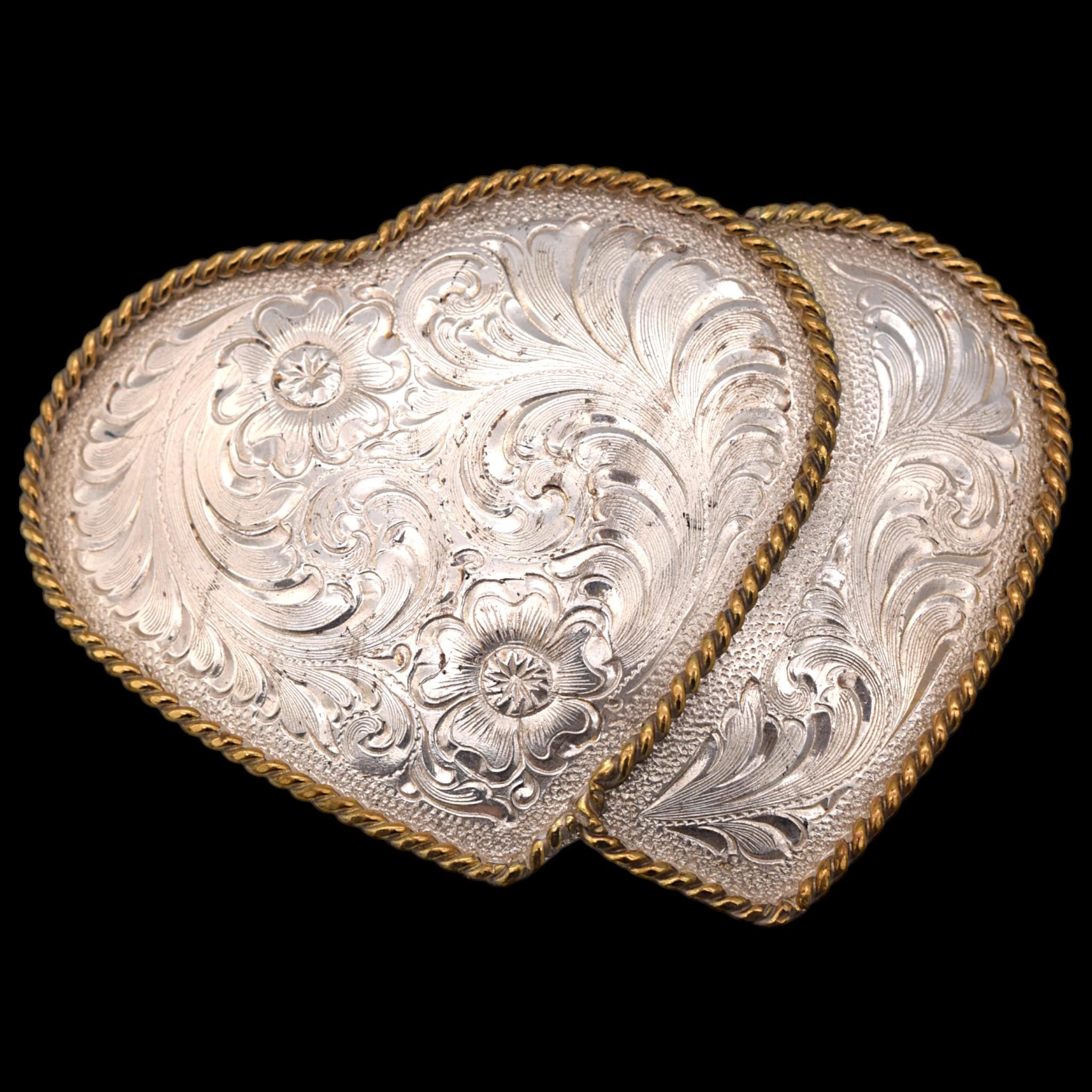 Crumrine Belt Buckle Heart Shaped Beautiful Gold/Silver Detail 3\