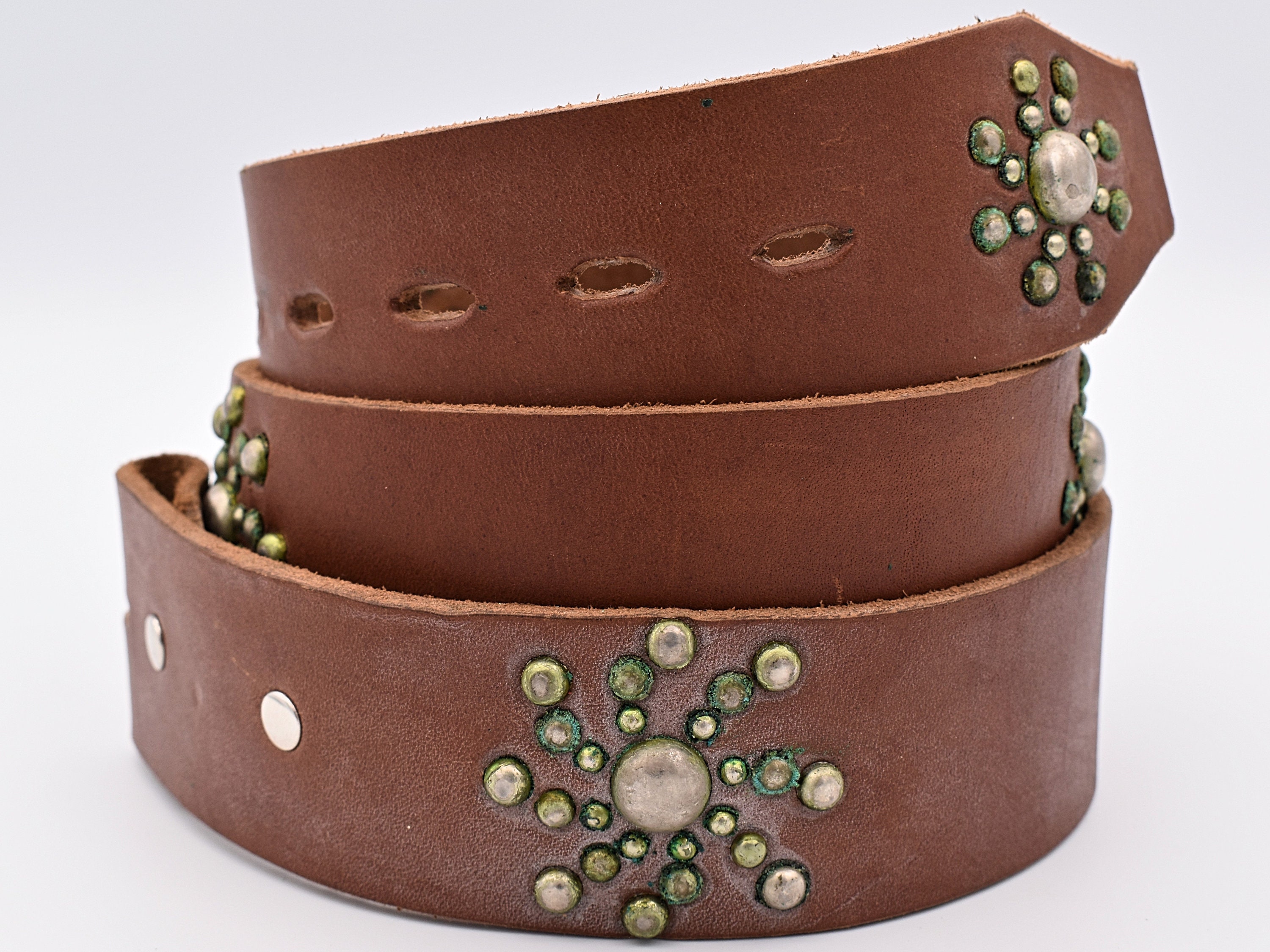 Genuine Leather Belt Size 36 ~ Pinwheel Design Studs  display picture 1