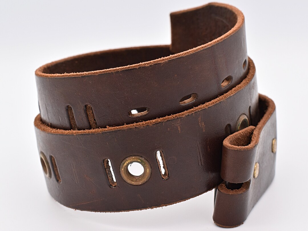 Vintage Leather Belt Size 34 ~ Distressed Brass Eyelets Cutout