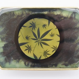 Hologram Pot Leaf Marijuana Solid Brass & Casting Resin Handmade Belt Buckle