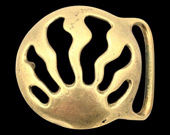 Brass Sun Sunrise Rays Tree Hippie Nature 1970s Vintage Belt  display picture 3