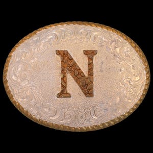 Letter N Western Paisley Vintage Belt Buckle - Crumrine Made in USA