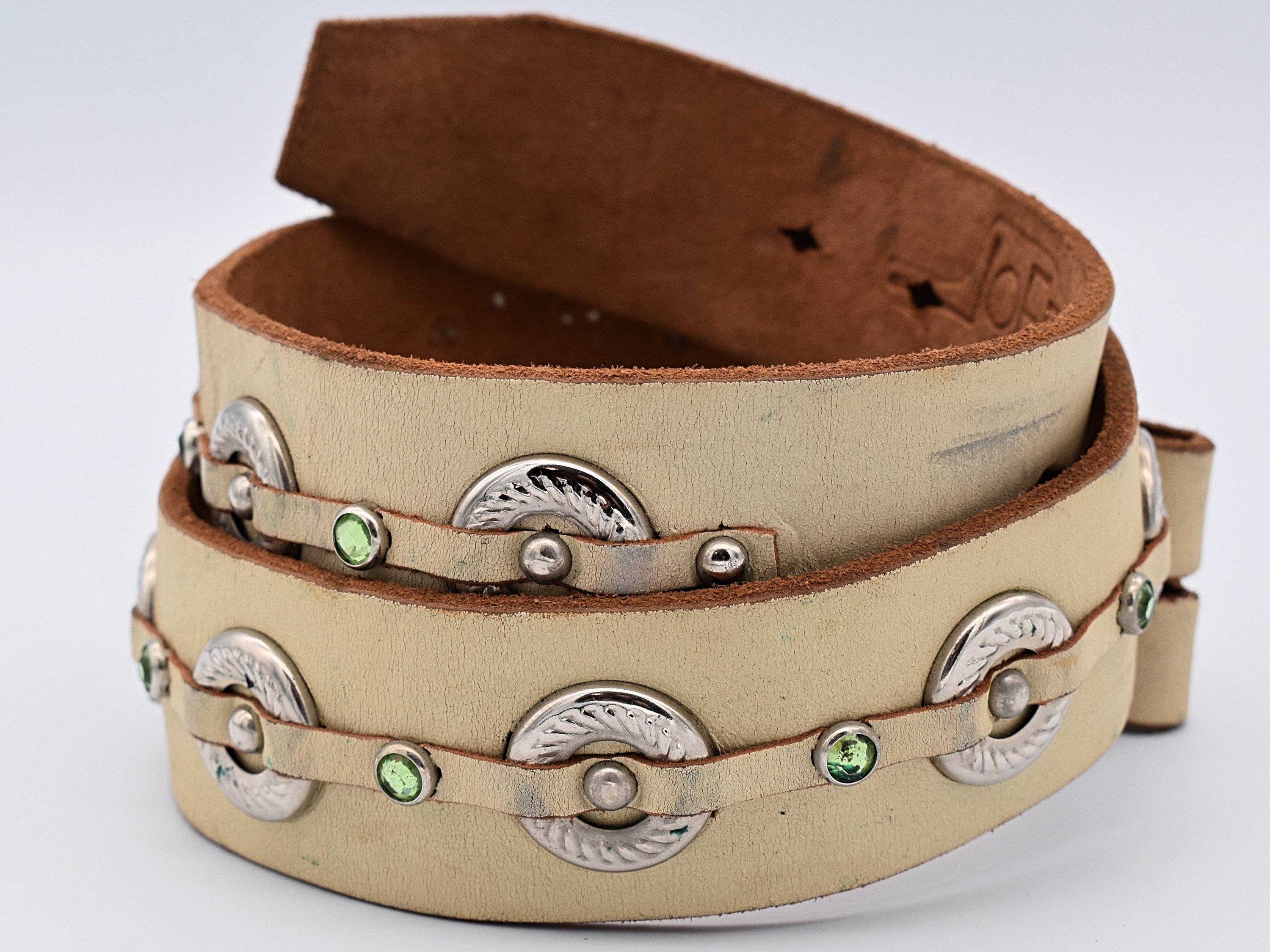 Genuine Leather Belt Size 34 White Ivory Cream Color W/hoops - Etsy