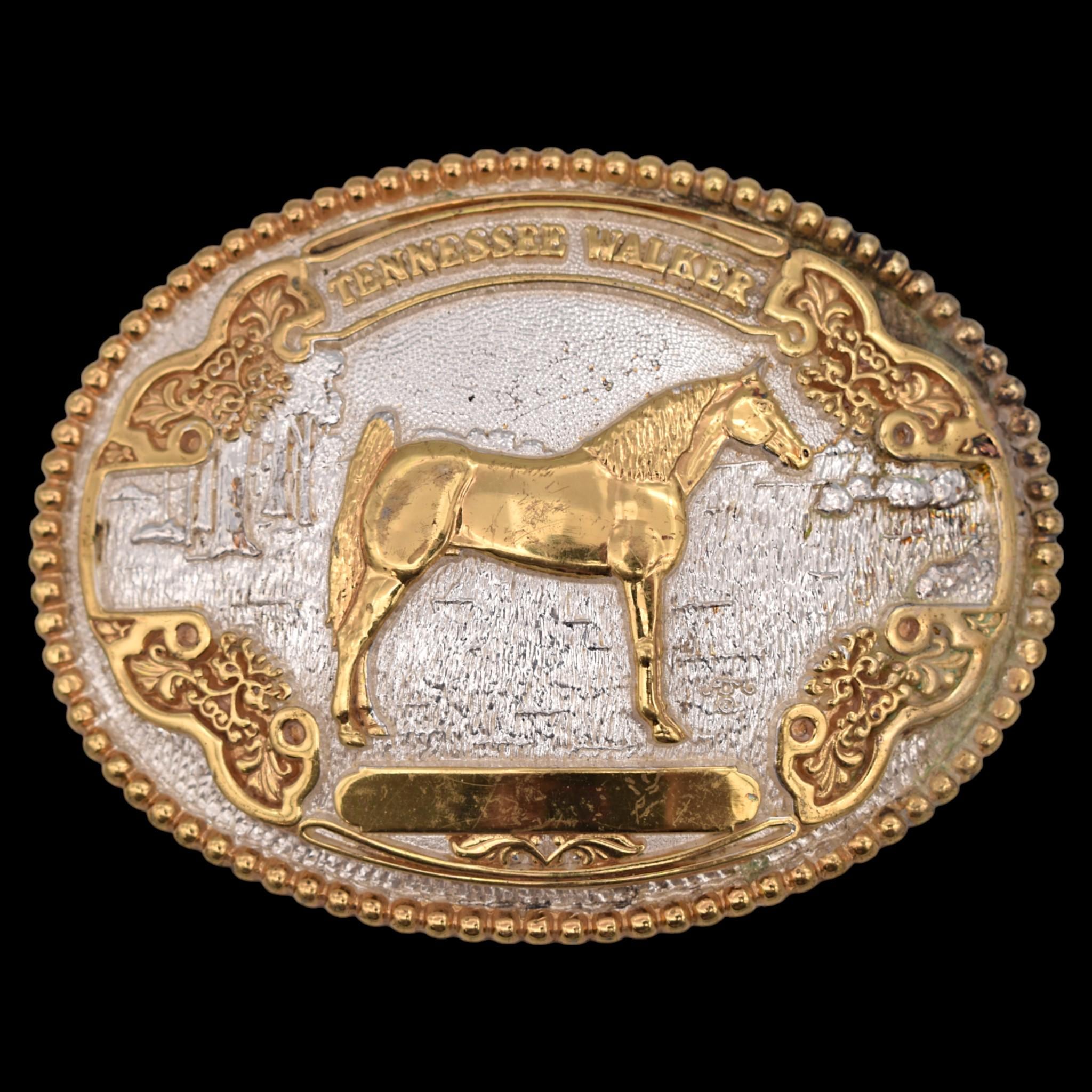 Tennessee Walker Horse Gold & Silver Plate Vintage Belt 