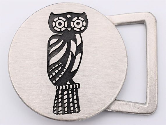 Boho Owl Pewter Vintage Belt Buckle - image 1