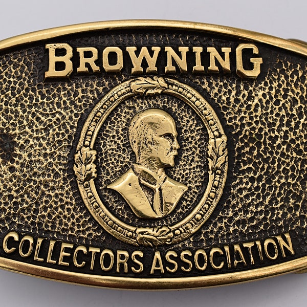 Browning Firearm Collectors Association Solid Brass 1970s 1980s Vintage Belt Buckle